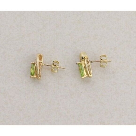 10k Yellow Gold Natural Peridot and Cubic Zirconia Earrings Stud Post - Picture 8 of 8
